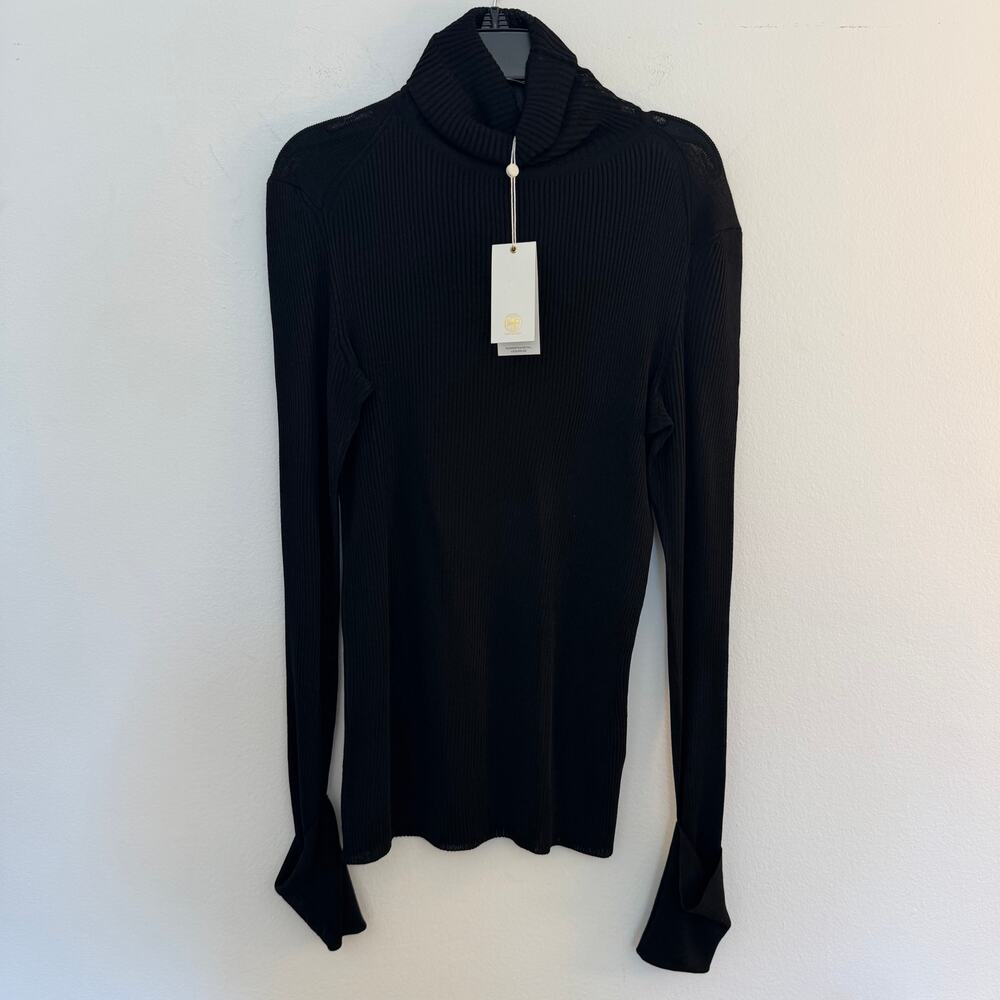 NWT Tory Burch Lana Turtleneck Black Ribbed Long Sleeve Sweater Size L Luxury